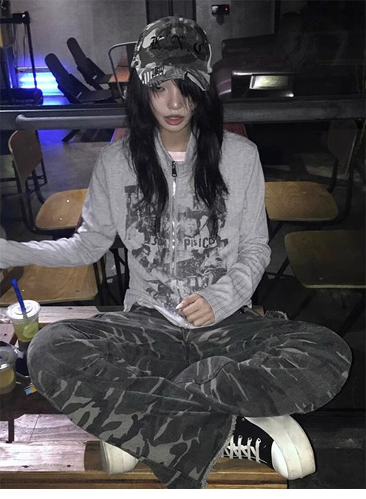 原版做法 復古長袖女春季搖滾樂隊印花拉鏈開衫