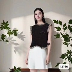 2025 spring and summer new chiffon spliced ​​knitted vest Korean and Japanese age-reducing slim lady young woman bow genius