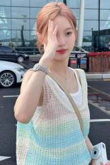 Contrast color gradient vest suspender for women in spring and summer new sweet style loose and age-reducing fashion layered hollow top