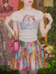 天使音樂會刺繡修身上衣甜美辣妹風短袖圓領針織衫