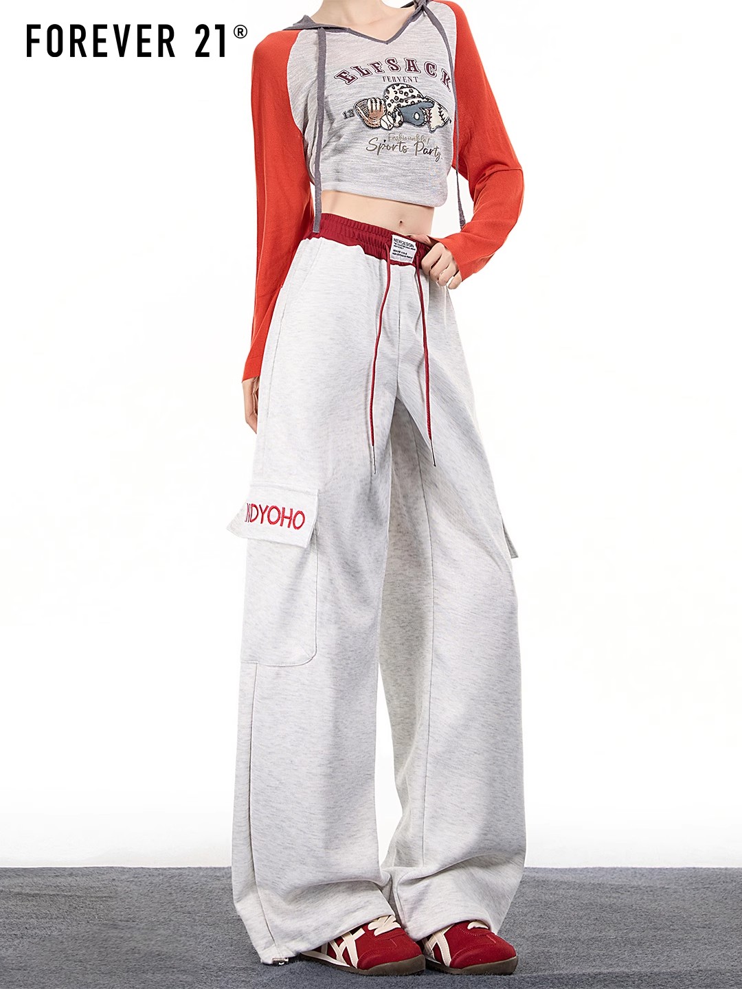 American Street Workwear Wide Leg Casual Women's High-Waisted Loose Splicing Design Sport Pants