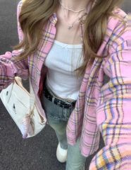 Official picture 300 kilogram fat mm spring and autumn plaid shirt large size jacket shirt