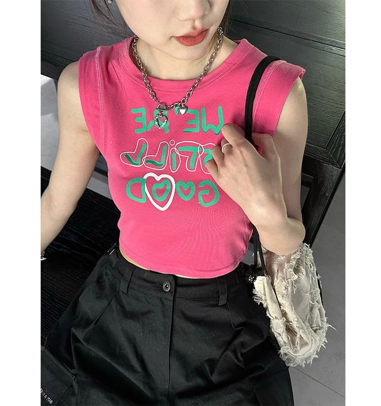 1*1隨心裁 260克玫紅色背心女辣妹風時尚上衣夏t恤女