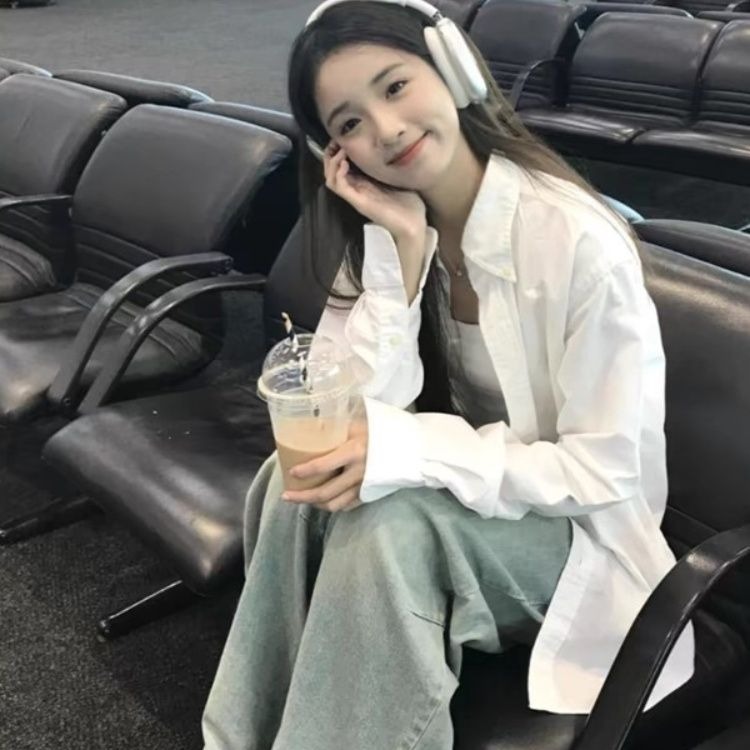 純棉2025韓版新款休閒白色長袖襯衫女薄款上衣寬鬆小眾防曬外套