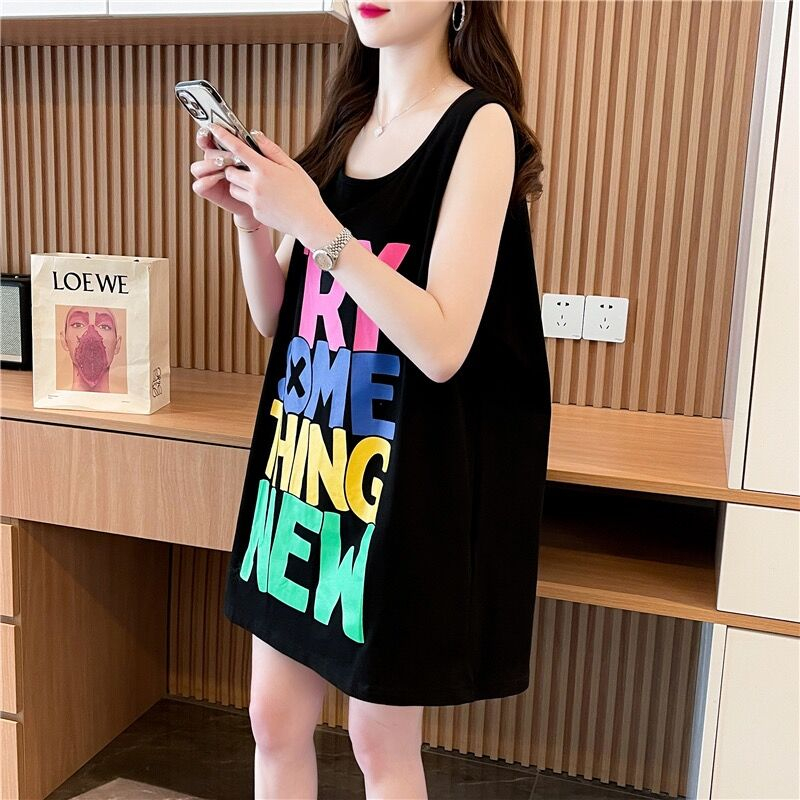 Original quality/close looping and solid cotton/medium-length short-sleeved T-shirt vest for women