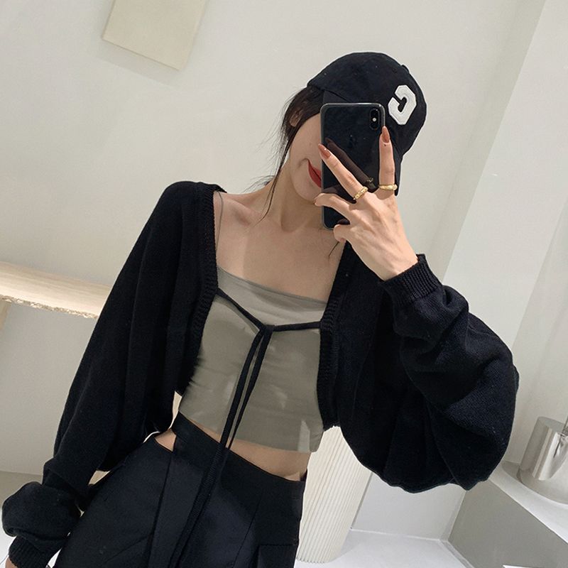 Ice silk sunscreen shirt cardigan for women spring and summer long-sleeved shawl short style for women outside hot girls top blouse
