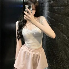 獨特别致小衫性感v領高腰露臍純欲上衣女T夏辣妹短款掛脖吊帶外穿