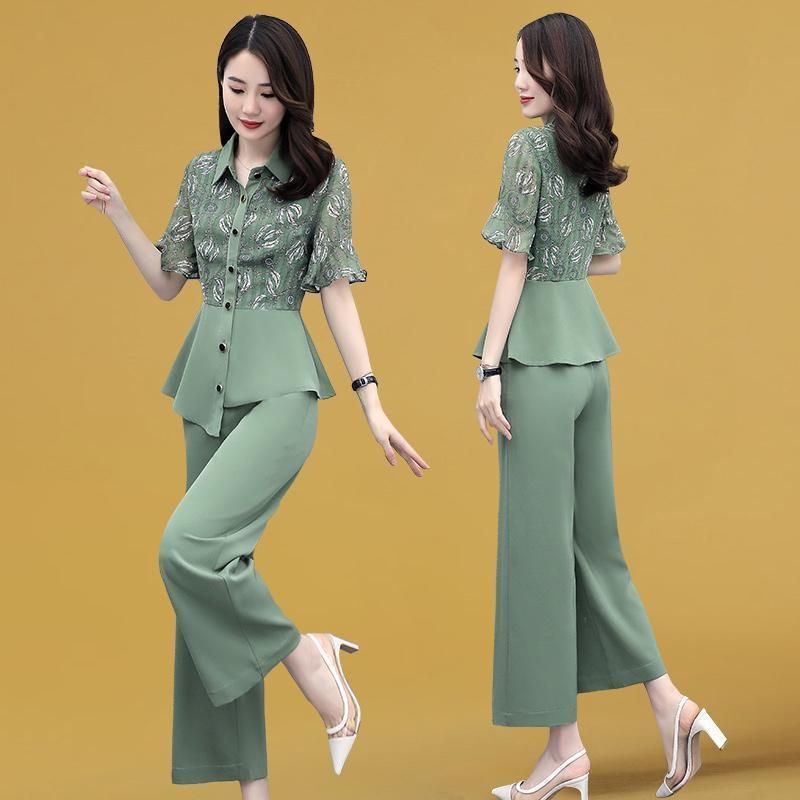 Small 2025 new summer temperament slim women's summer fashion wide-leg pants two-piece set