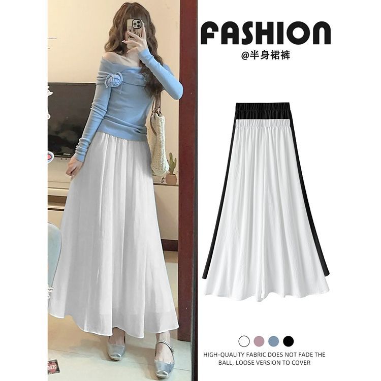 Original fabric plus white A-line skirt pants 2025 summer thin style small droopy Yamamoto wide-leg pants