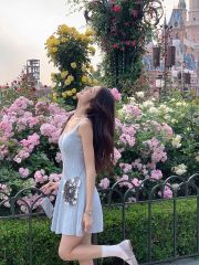 MULVAN U領修身吊帶連衣裙女麻花針織短裙夏新款a字收腰裙子