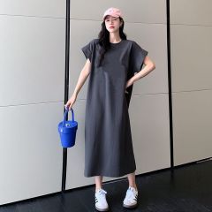 Imitation cotton milk silk 180g #double pockets#X solid color light board#Feifei sleeve over knee dress lazy long skirt