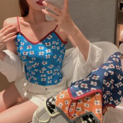 早春夏新款設計感碎花吊帶修身顯瘦背心洋氣氣質減齡上衣女潮