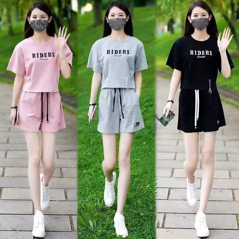 Casual Fashion Shorts Set 2025 Summer Korean Version New Stylish Letter Short Sleeve Slimming Youthful Two-Piece Set