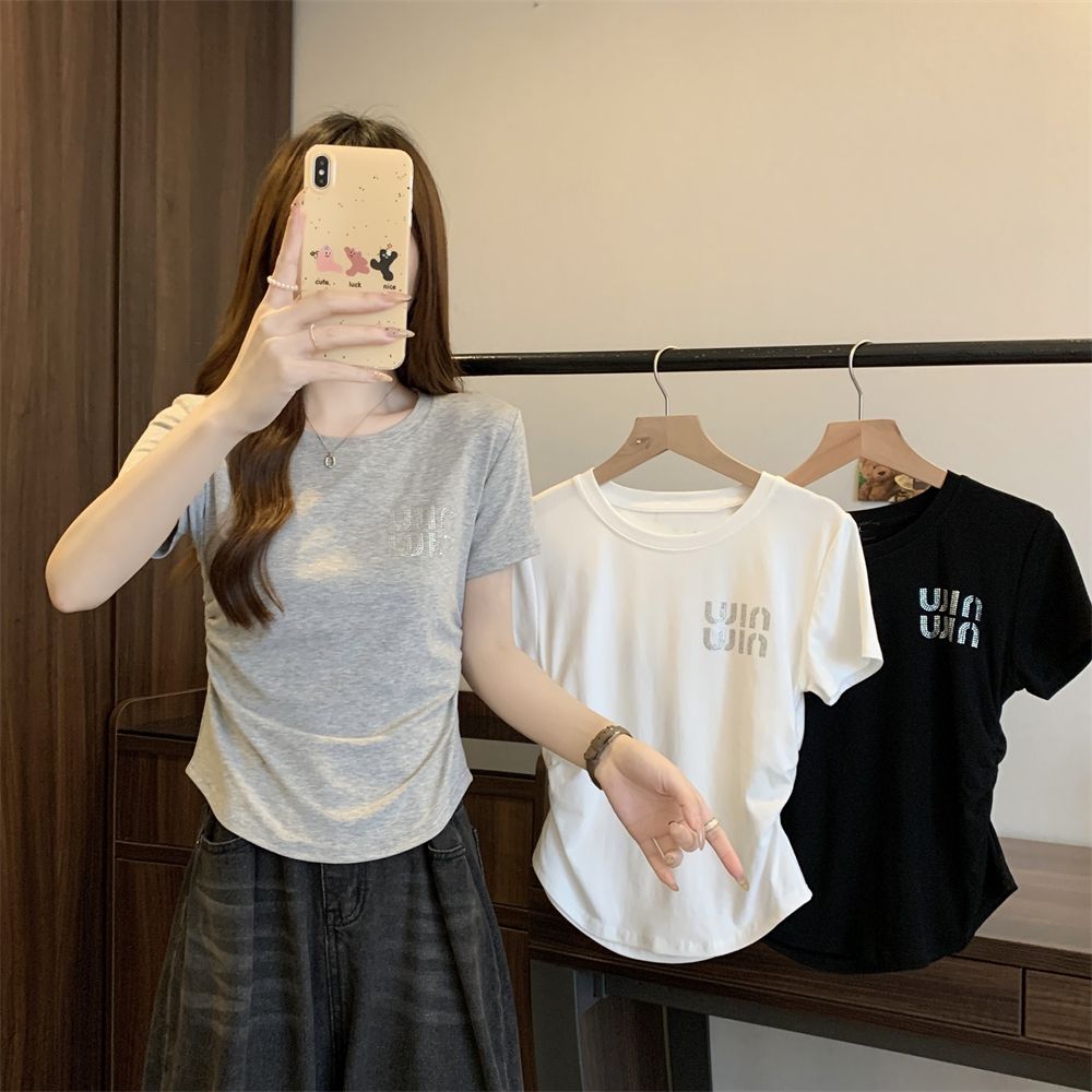 實拍 40支純棉210克92棉/8氨綸短袖T恤女燙鑽