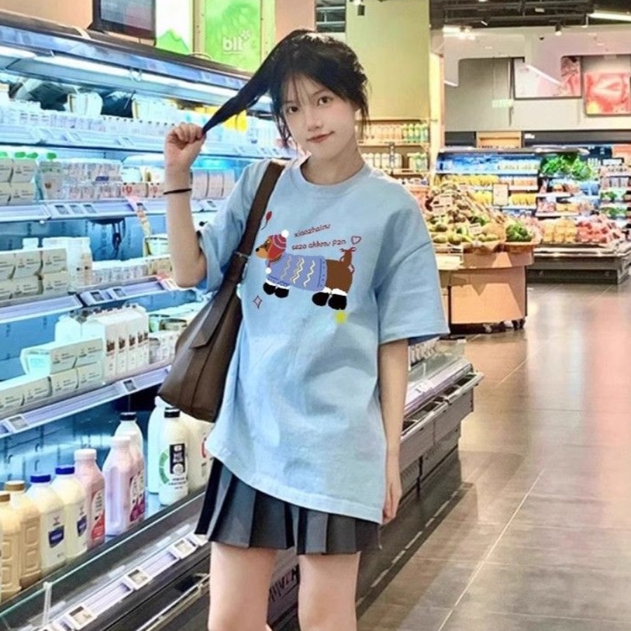 高品質純棉220克精梳緊密100%棉 寬鬆短袖t恤女