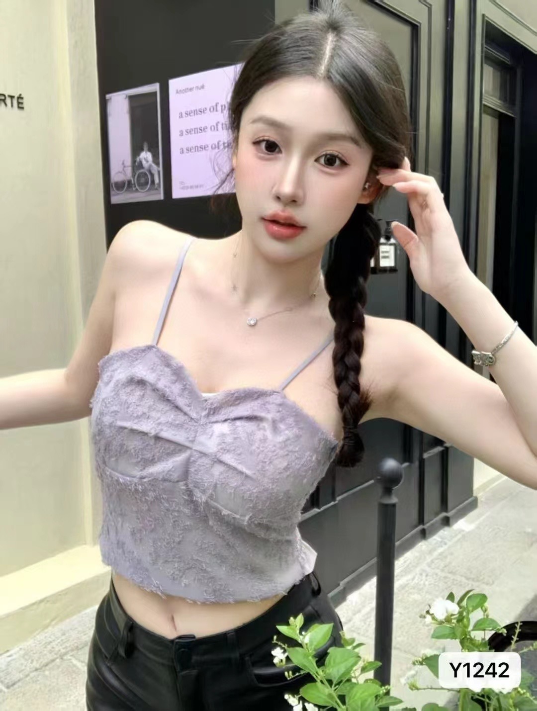 2025 spring and summer new suspender vest with chest pad beautiful back jacquard pure color sexy Korean and Japanese ins trendy chic inside and outside D