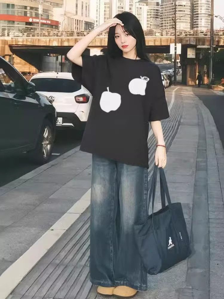 高品質純棉220克精梳緊密100%棉直播同品寬鬆短袖t恤女