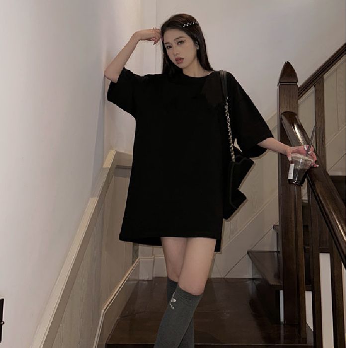 Imitation cotton milk silk #180g double-grind #M solid color light board #3 color medium long short sleeve sexy T-shirt top for women