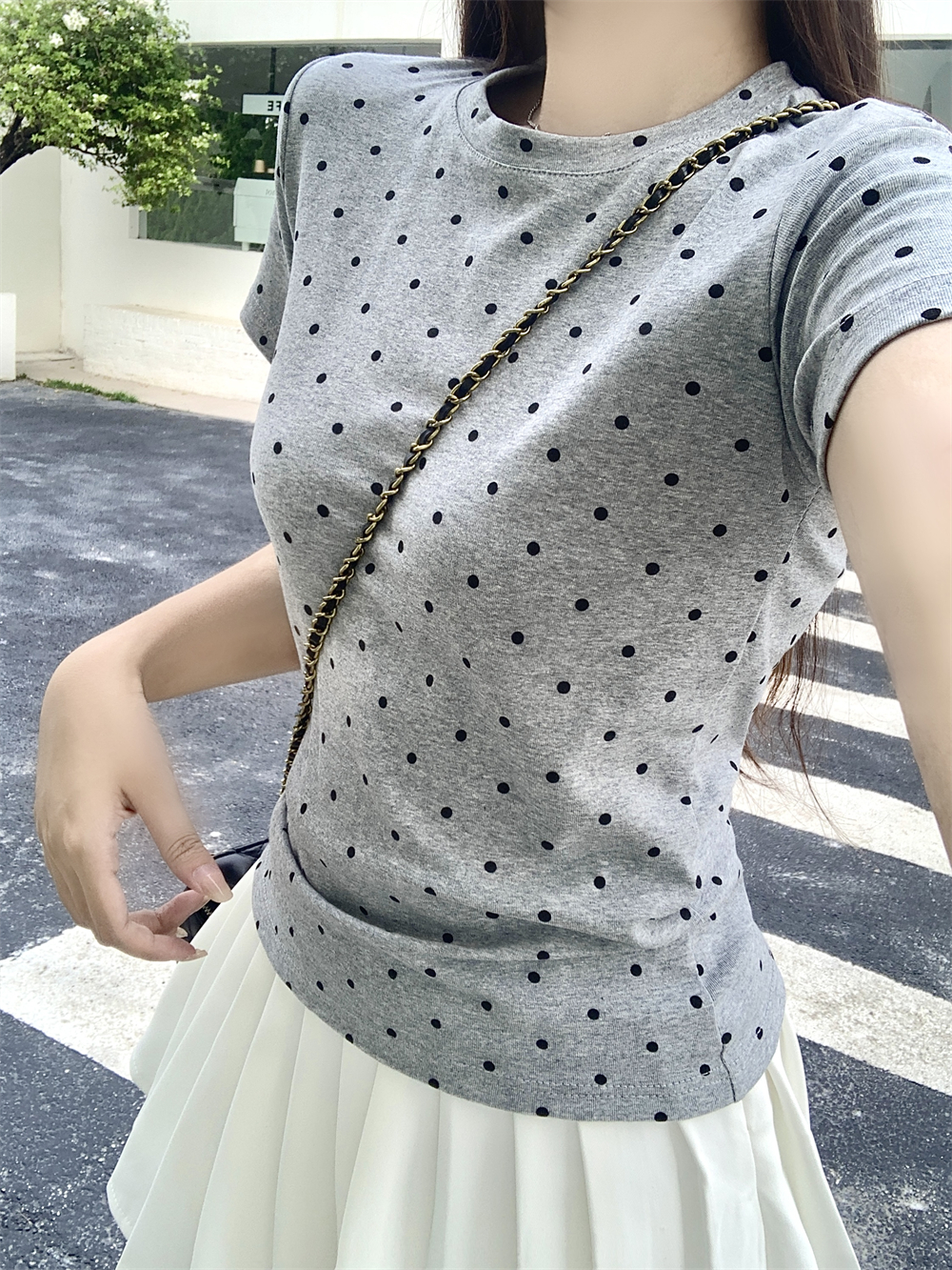 實拍  40支純棉210克92棉/8氨綸短袖T恤女規則波點布匹