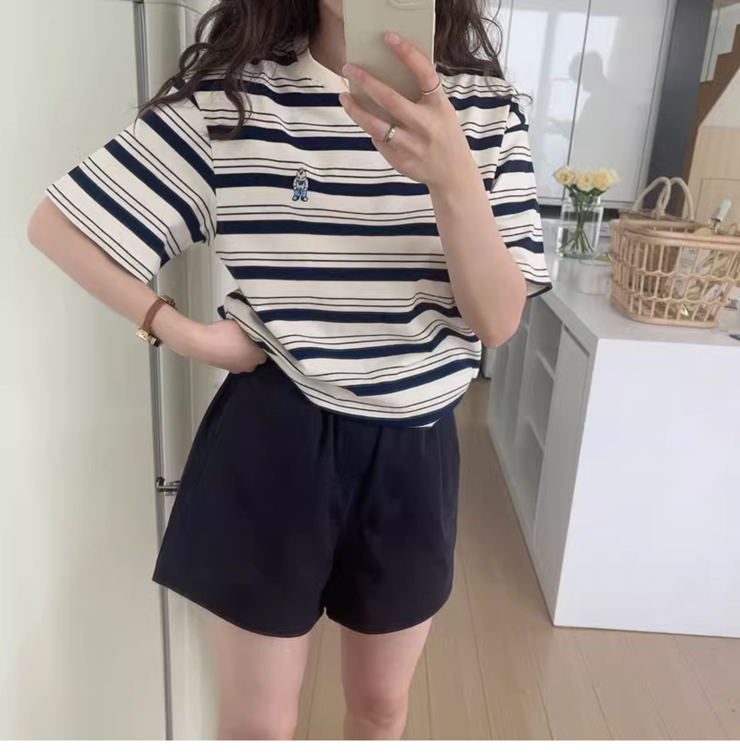 Pure cotton, back collar, good quality, new style of striped short-sleeved T-shirt women's top