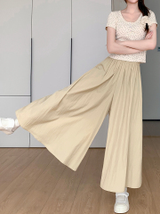 Ice silk wrinkle three-dimensional waist apricot color Yamamoto skirt for women in summer casual wide-leg pants pleated skirt