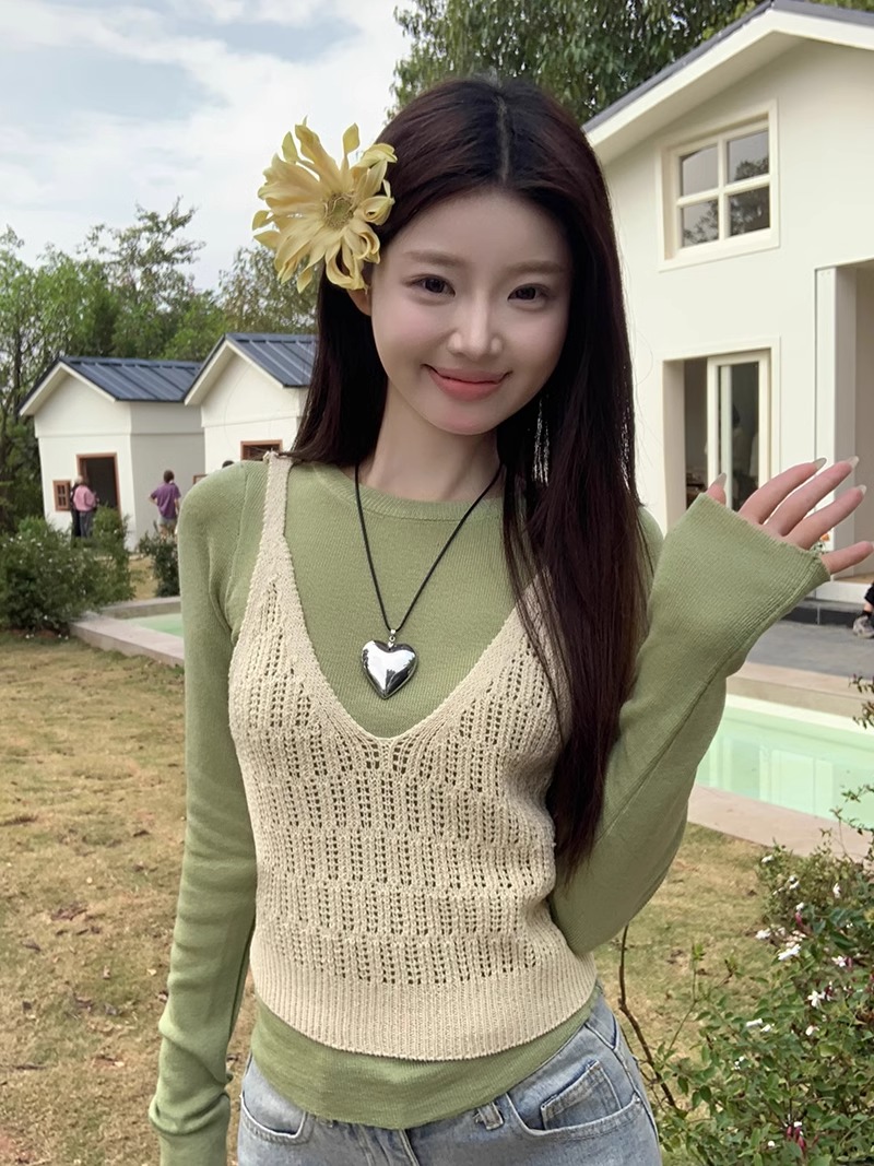 All-match vest wool sweater spring small slim short top