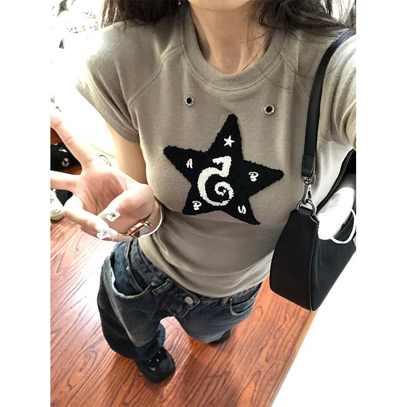 Velvet Star Short Sleeve T-shirt Women's Summer Short Sweet Spicy Top