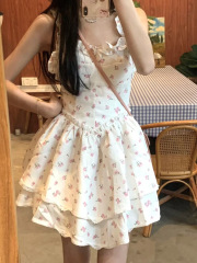 SISI醬夏季新款甜欲風ins超仙女碎花吊帶連衣裙公主裙學生短裙子