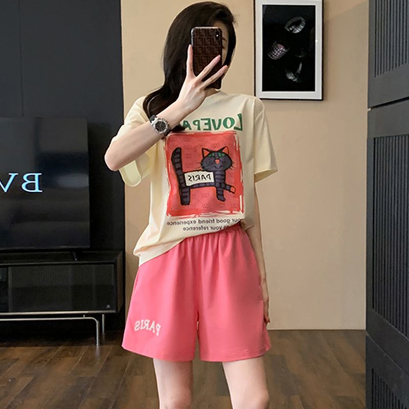 Imitation cotton sports and casual suit for women in summer thin loose and fashionable small shorts shorts fashionable two-piece set