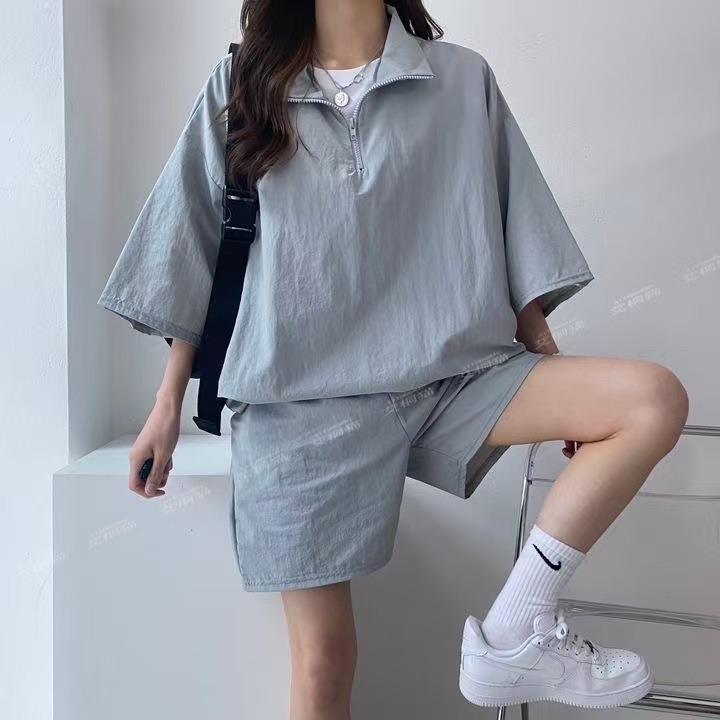 休閒運動服套裝女夏季2025新款短袖短褲校園風可愛少女跑步兩件