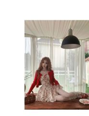 Rich roses, apricot color pastoral small floral French lace suspender dress, spring and summer