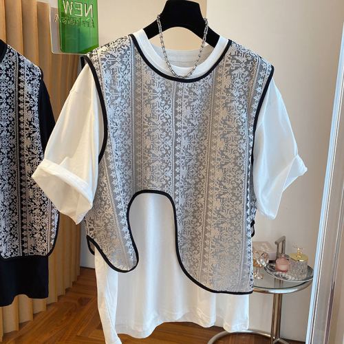 Official photo M-5XL 300 catties fat mm irregular mesh vest + short-sleeved T-shirt two-piece set