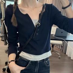 260g 2*2 Random Cut Korean Style Ins Matchy-Pair Top T-Shirt for Women Long Sleeve