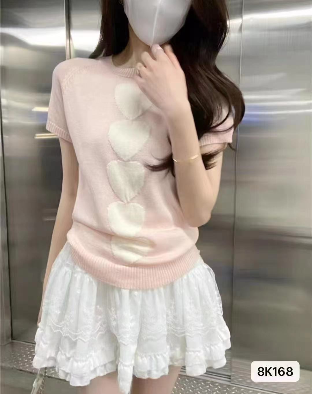 2025 spring and summer round neck love jacquard knitted top Korean and Japanese chic fresh literary lady age-reducing ins trendy P