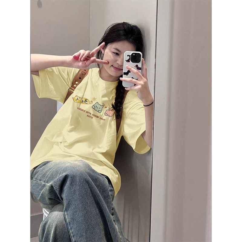 高品質純棉220克精梳緊密100%棉直播同品寬鬆短袖t恤女