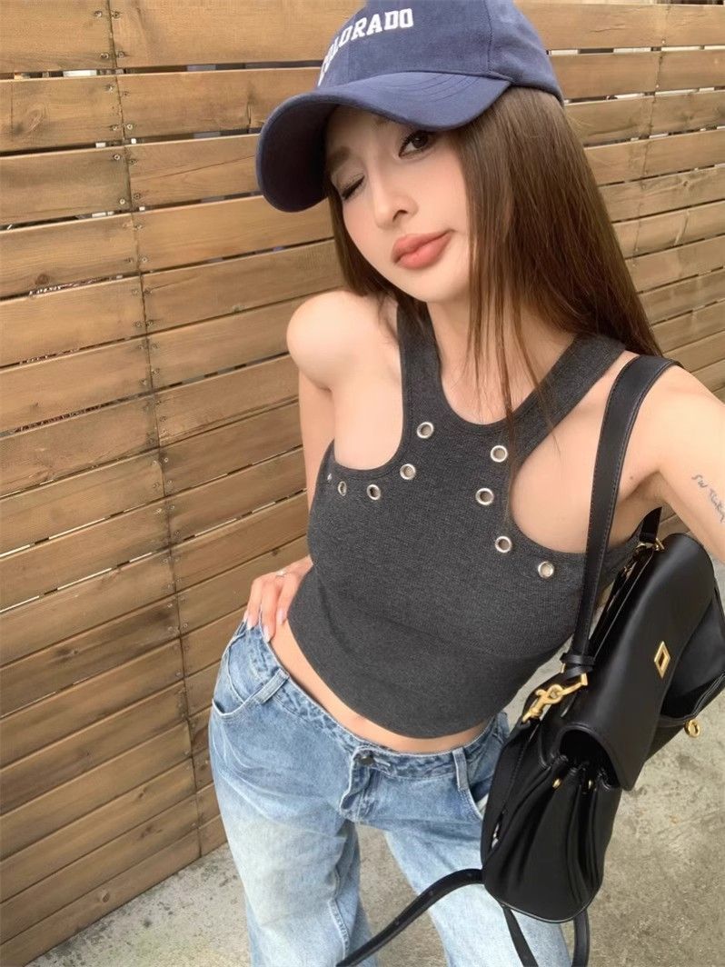 歐美風夏季新款美式設計感掛脖工字吊帶背心氛圍感修身顯瘦上衣女