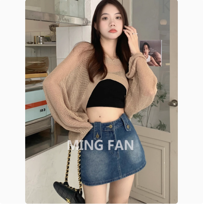 2025 Spring and Autumn New Women's Hollow Sunscreen Short Knitted Shirt Niche Outer Layered Shawl Top