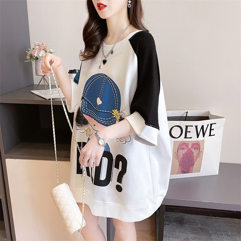 Quality/pure cotton/rear collar/loose contrasting color splicing fashion design sense heavy industry T-shirt