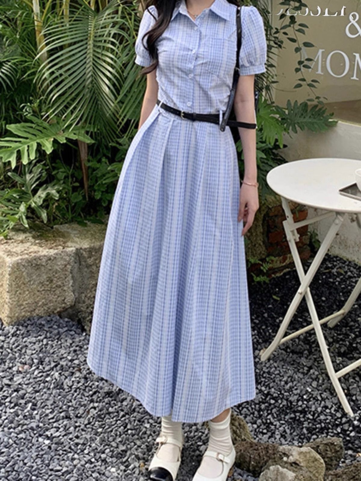法式氣質藍色高級感超好看顯瘦連衣裙子女夏季2025新款襯衫裙長裙