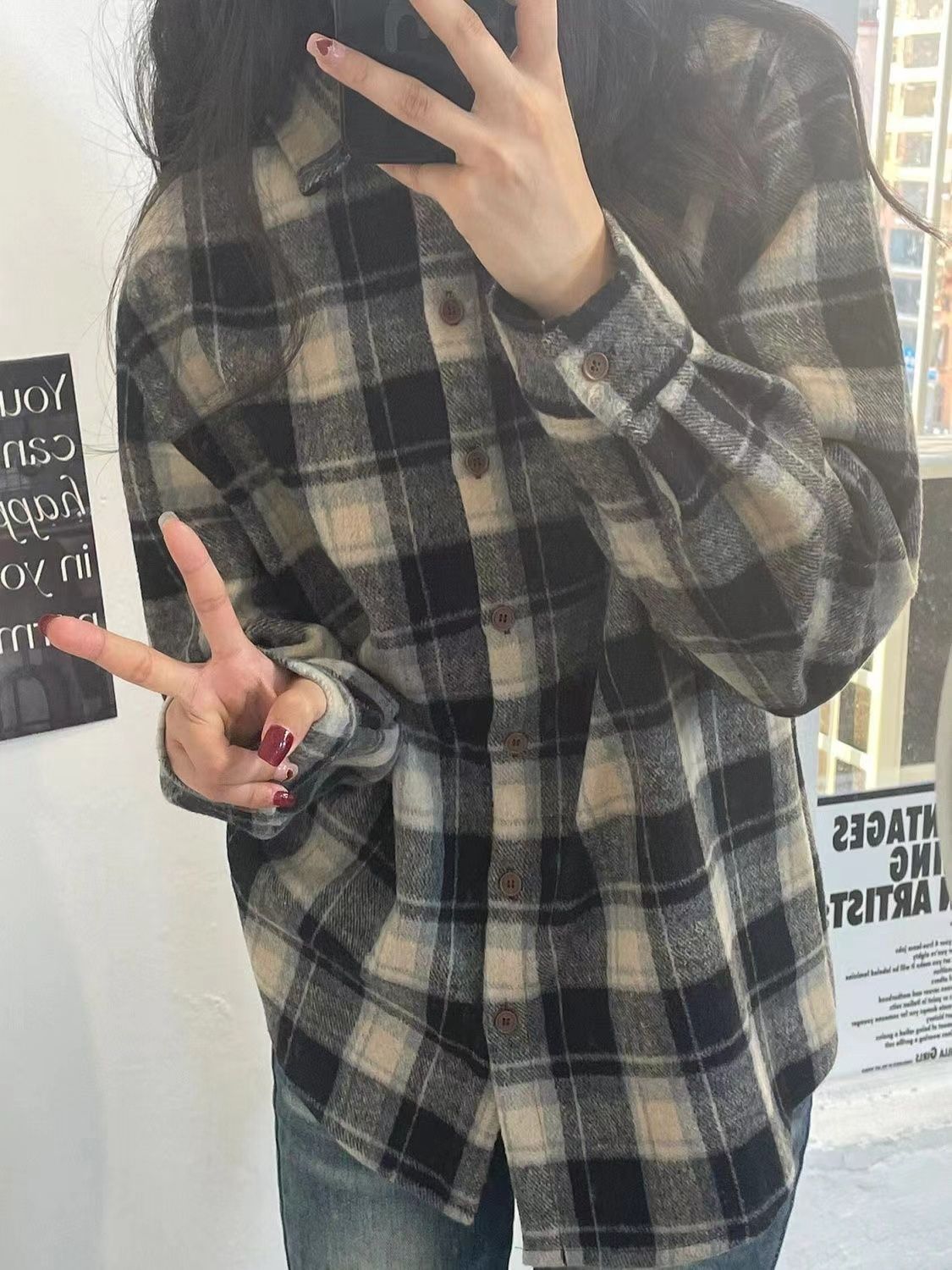Official picture 300 kilogram fat mm spring and autumn plaid shirt large size jacket shirt