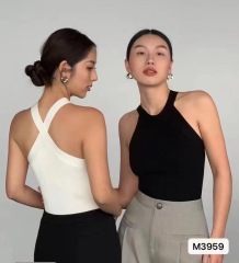 2025 spring and summer new clean color halter neck cross suspender ins trendy brand Korean, Japanese, European and American street French design knitted S