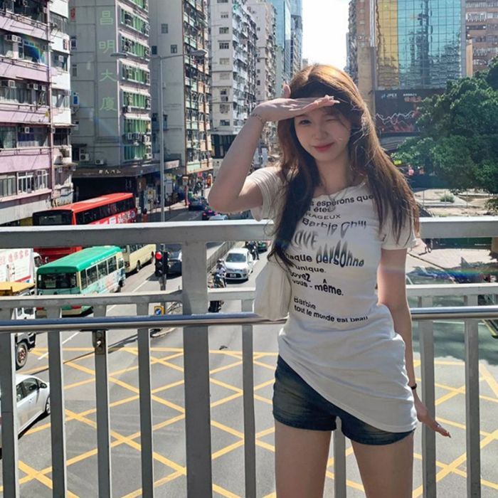 260g modal 1x1 American one-shoulder mid-length irregular printed off-shoulder short-sleeved T-shirt