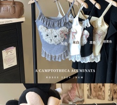 Original lace splicing short suspender vest for women in summer slim fit plush puppy top