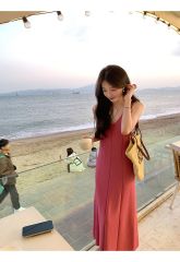 Vest mid-length suspender long slim sleeveless knitted dress