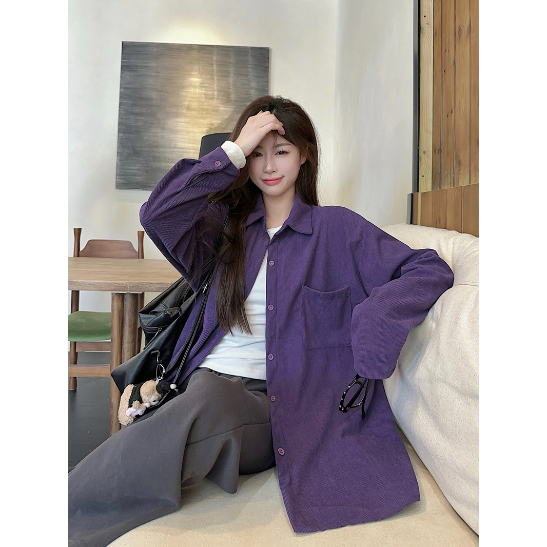 Polished and sophisticated viscose blend polo collar shirt for women, 2025 spring new unique purple top and outerwear, versatile and elegant
