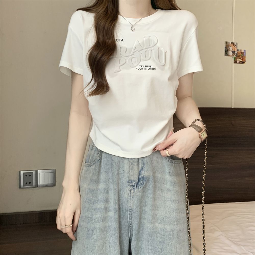 40支純棉210克92棉/8氨綸短袖T恤女發泡印花