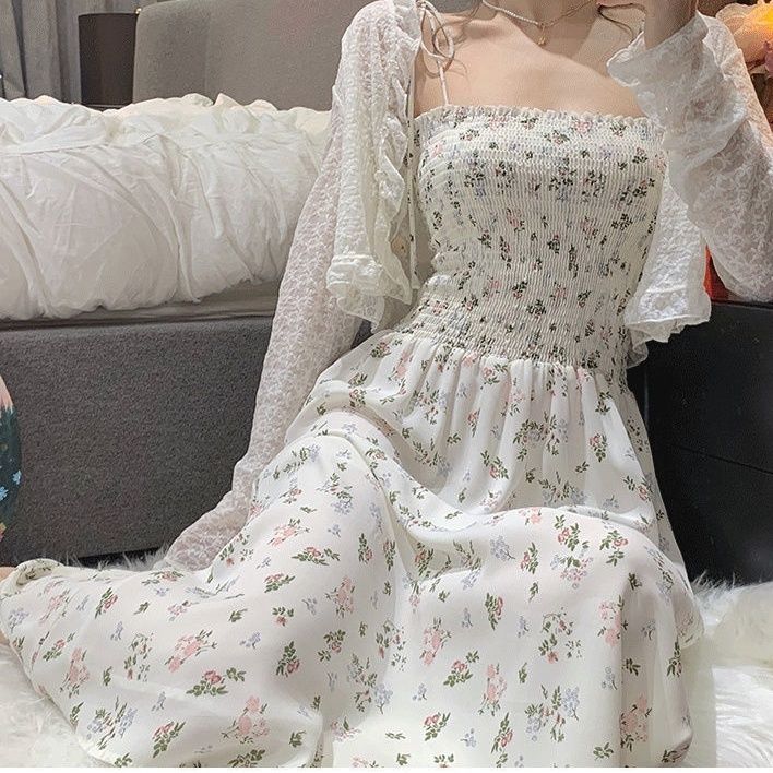 Original workmanship with lilac French romantic first love style slim suspender long skirt women's dress