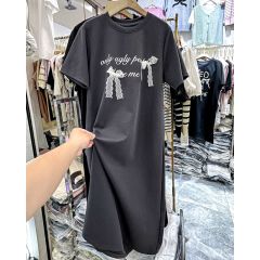 Double-strand pure cotton, personalized lace-printed long T-shirt dress