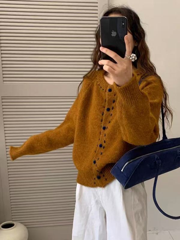 法式復古開衫毛衣女2025春季寬鬆慵懶設計感加厚秋冬休閒針織外套