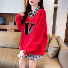 Real shot of 2025 spring and autumn back collar twill, thin top POLO collar plaid sweatshirt for women